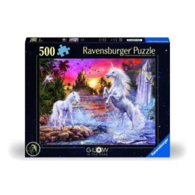 Puzzle unicorni la rau 500 piese care lumineaza in intuneric design nou